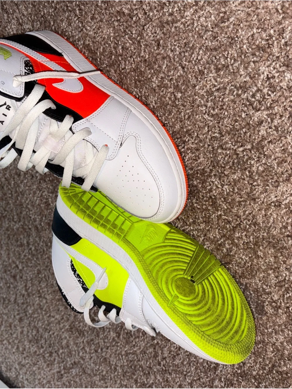Nike Kids Mid-Top Sneakers in White with Neon Yellow & Neon Orange Accents